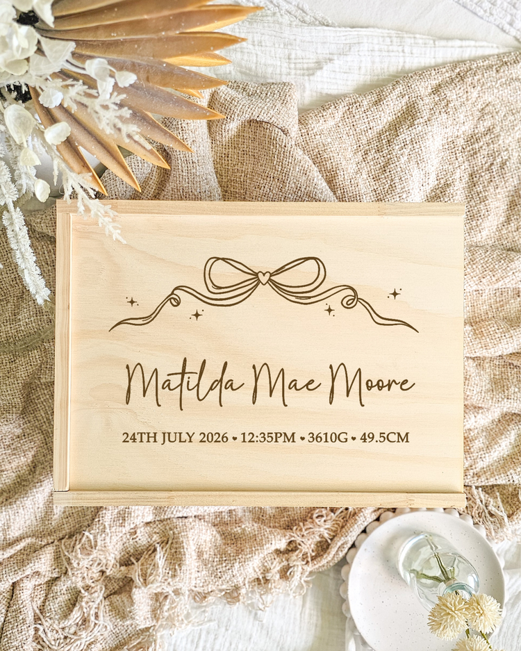 Wooden Keepsake Box - Coquette Bow Wide Design