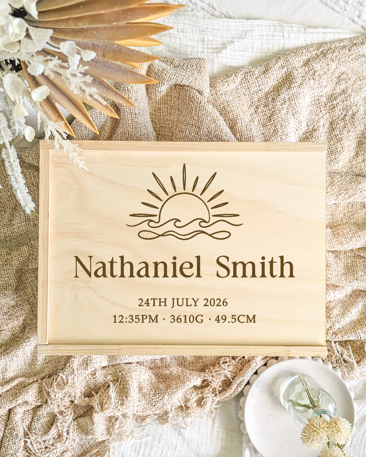 Wooden Keepsake Box - Boho Sun Design