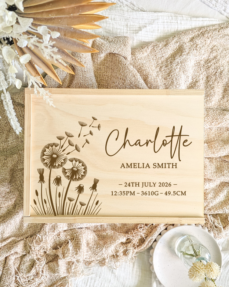 Wooden Keepsake Box - Dandelion Design