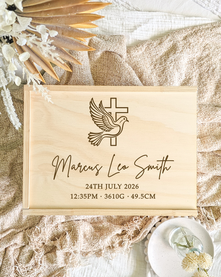 Wooden Keepsake Box - Dove Cross Design