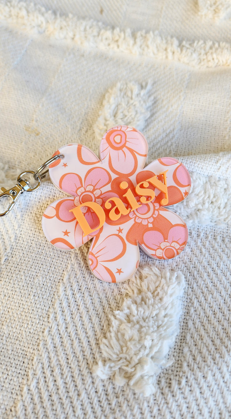 Printed Acrylic Daisy Keychain