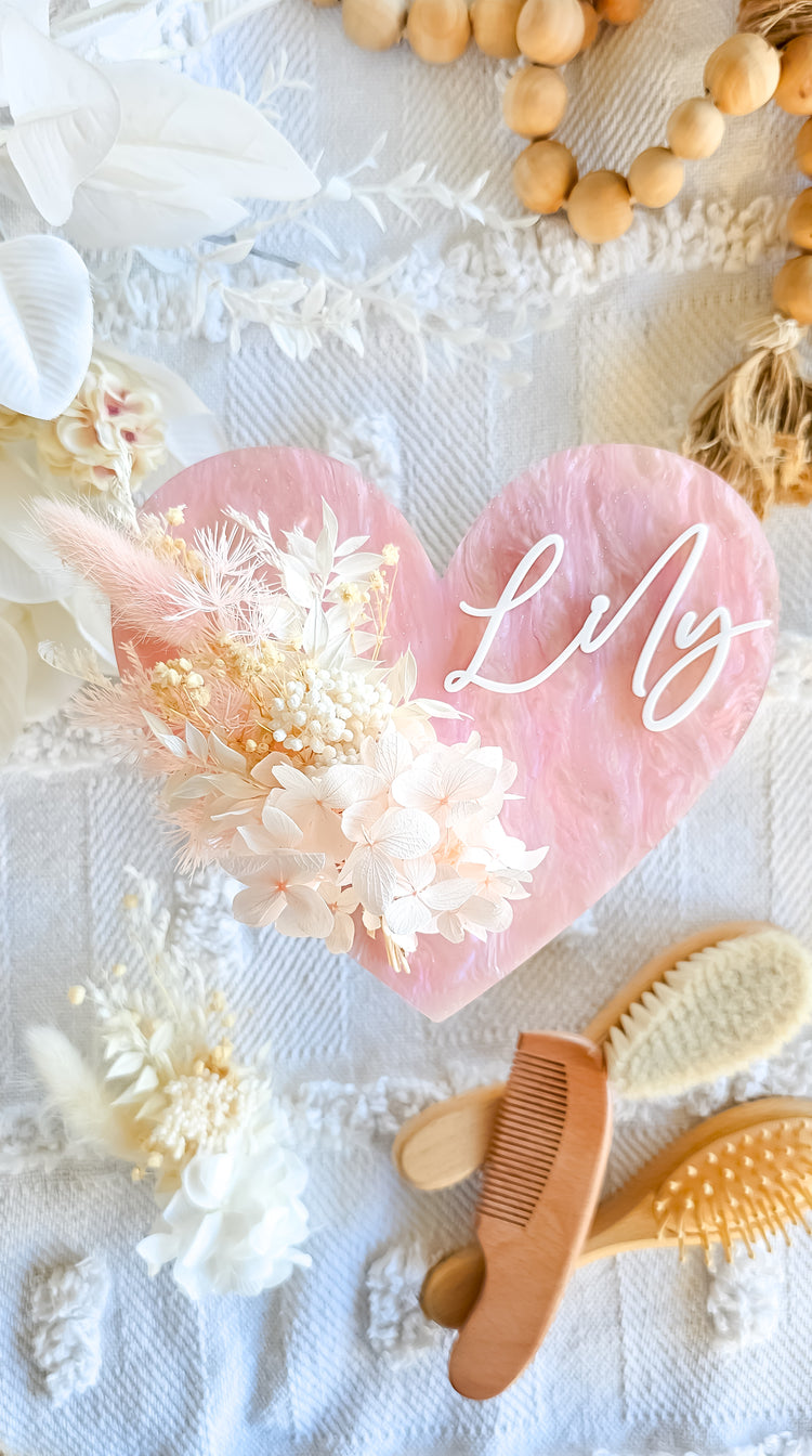 Personalised LUXE Acrylic Birth Announcement - Dried Floral Plaque