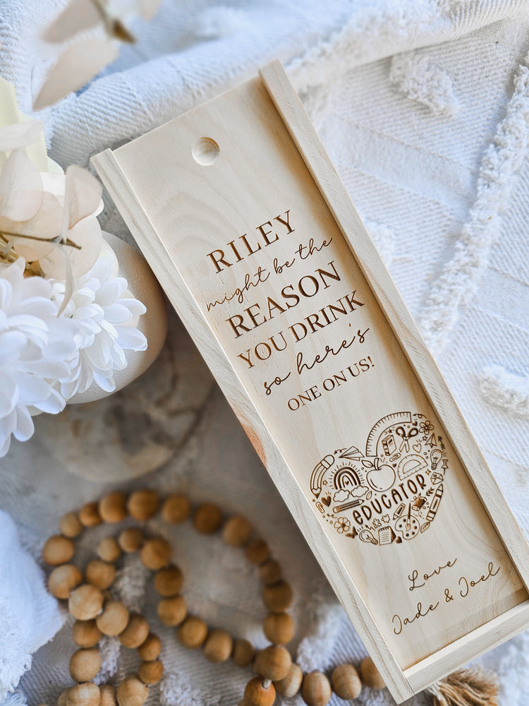 Personalised Wooden Wine Box for Teachers