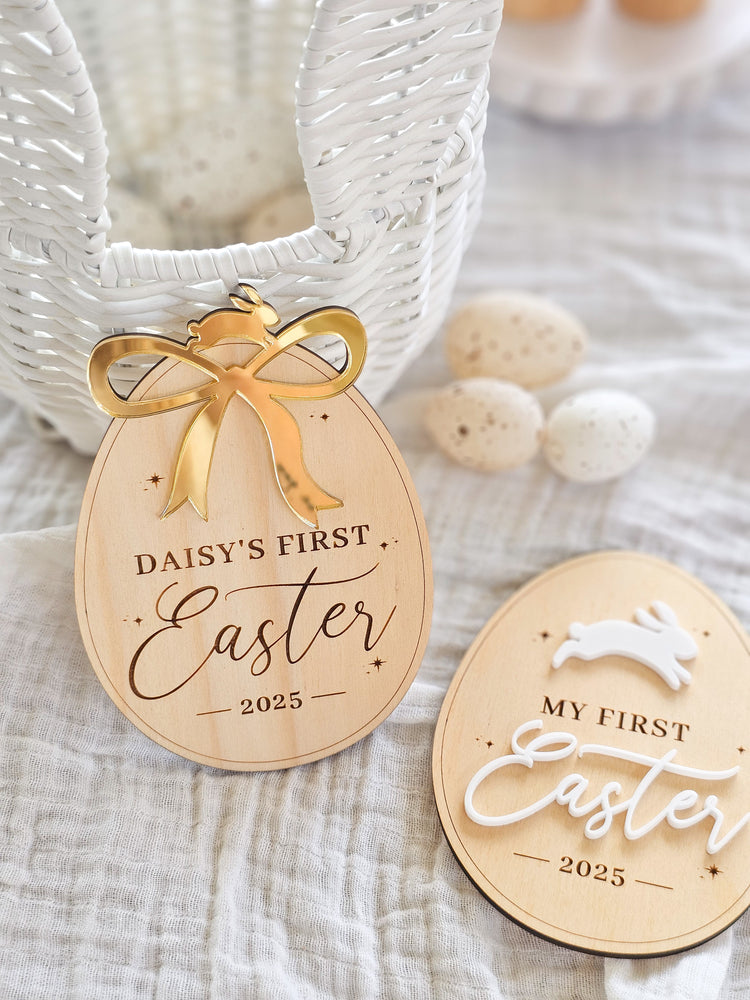 My first easter with bow timber plaque