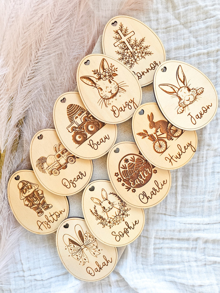 Vintage Personalised Timber Easter Basket Tag - Multiple Designs