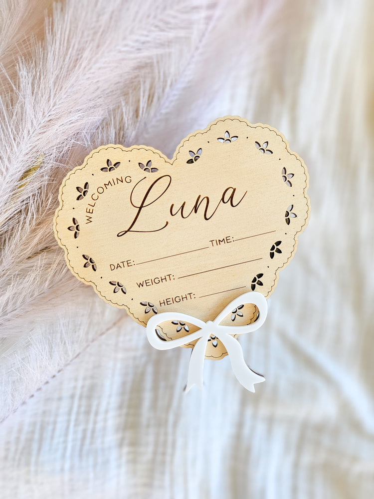 Vintage Heart Personalised Name Birth Announcement