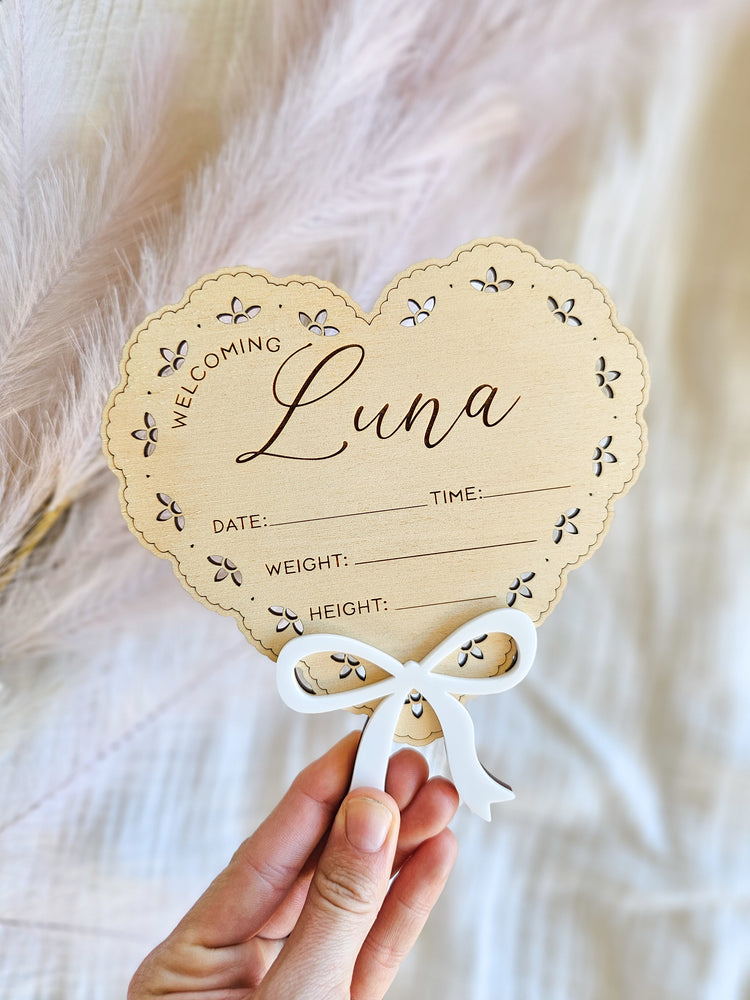 Vintage Heart Personalised Name Birth Announcement