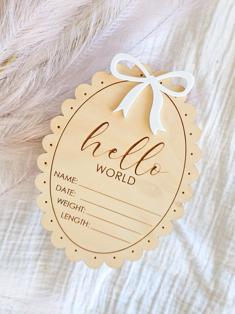 Hello World - Vintage Oval Birth Announcement