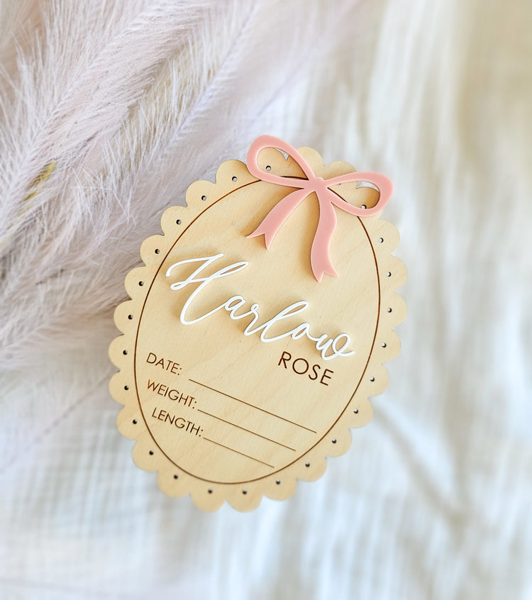 Vintage Oval Personalised Name Birth Announcement