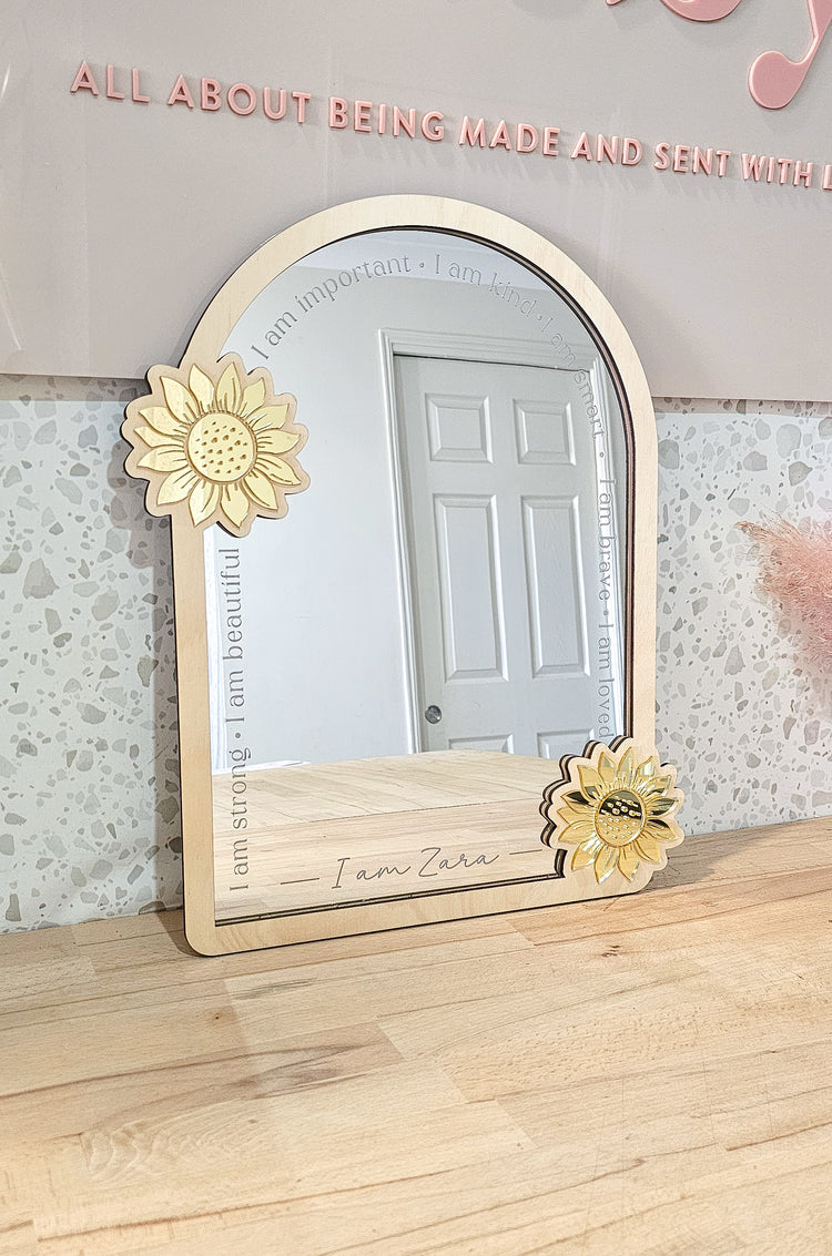 Personalised Daily Affirmation Mirror - Sunflowers