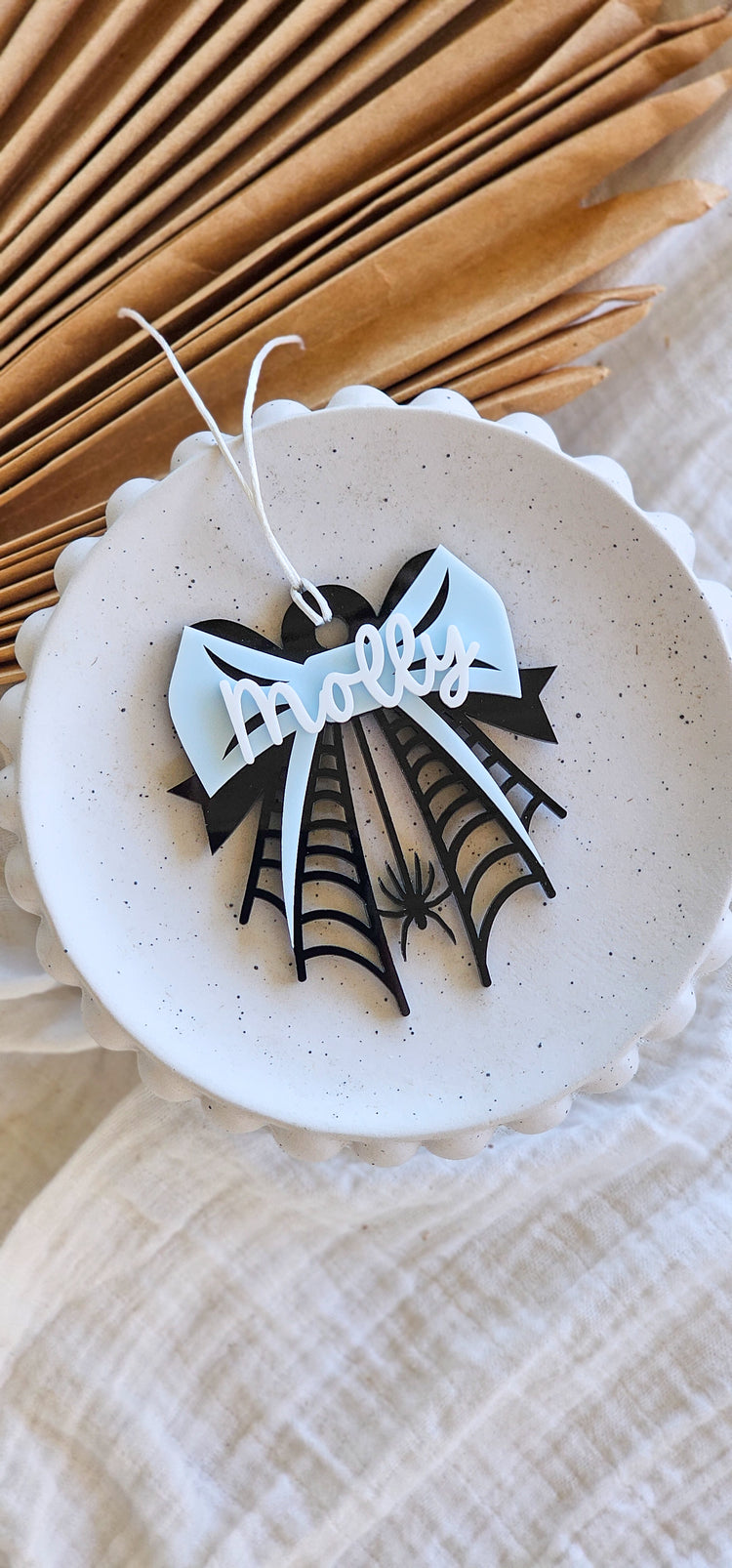 Spider Bow Acrylic Halloween Tag