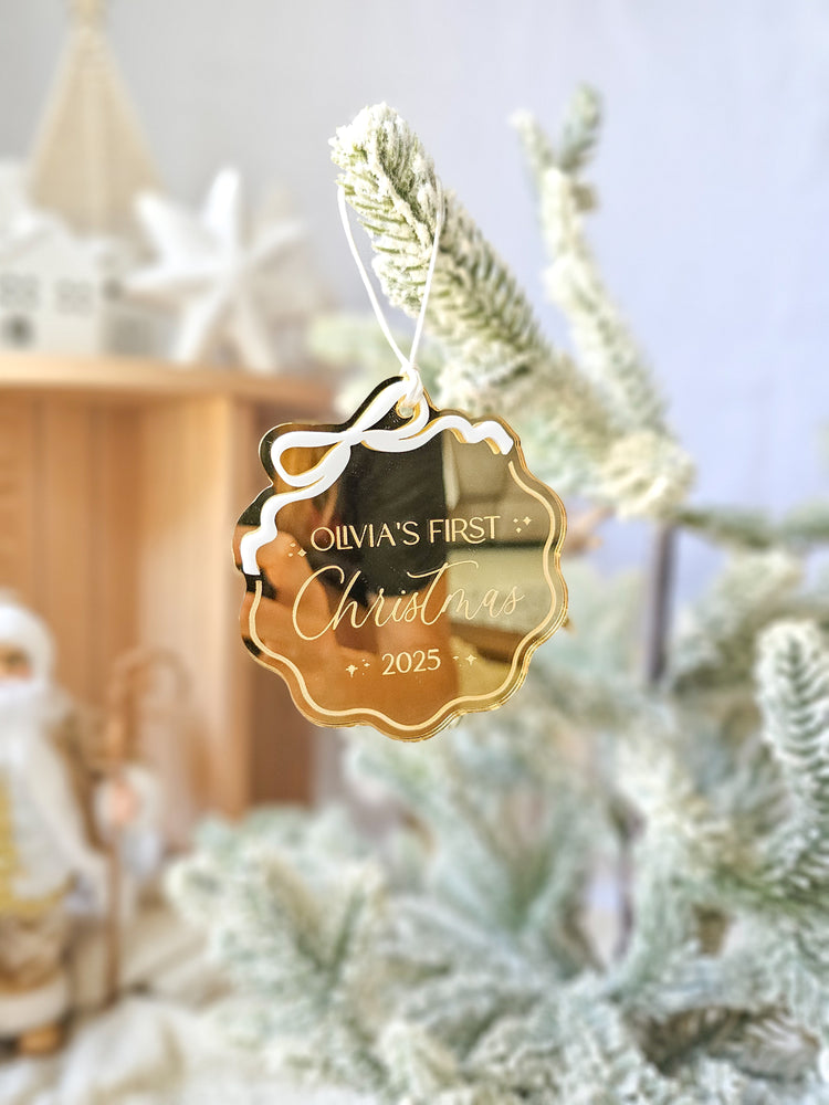Wavy Bow First Christmas Ornament