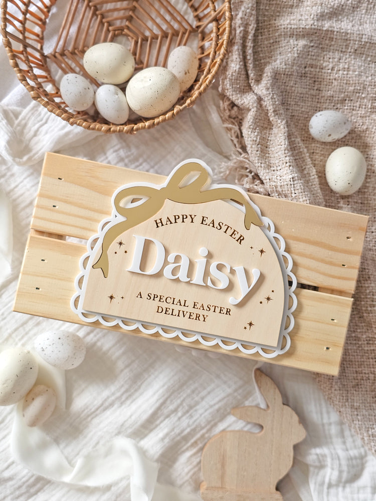 Vintage Arch Easter Crate with Bow | Plaque Only