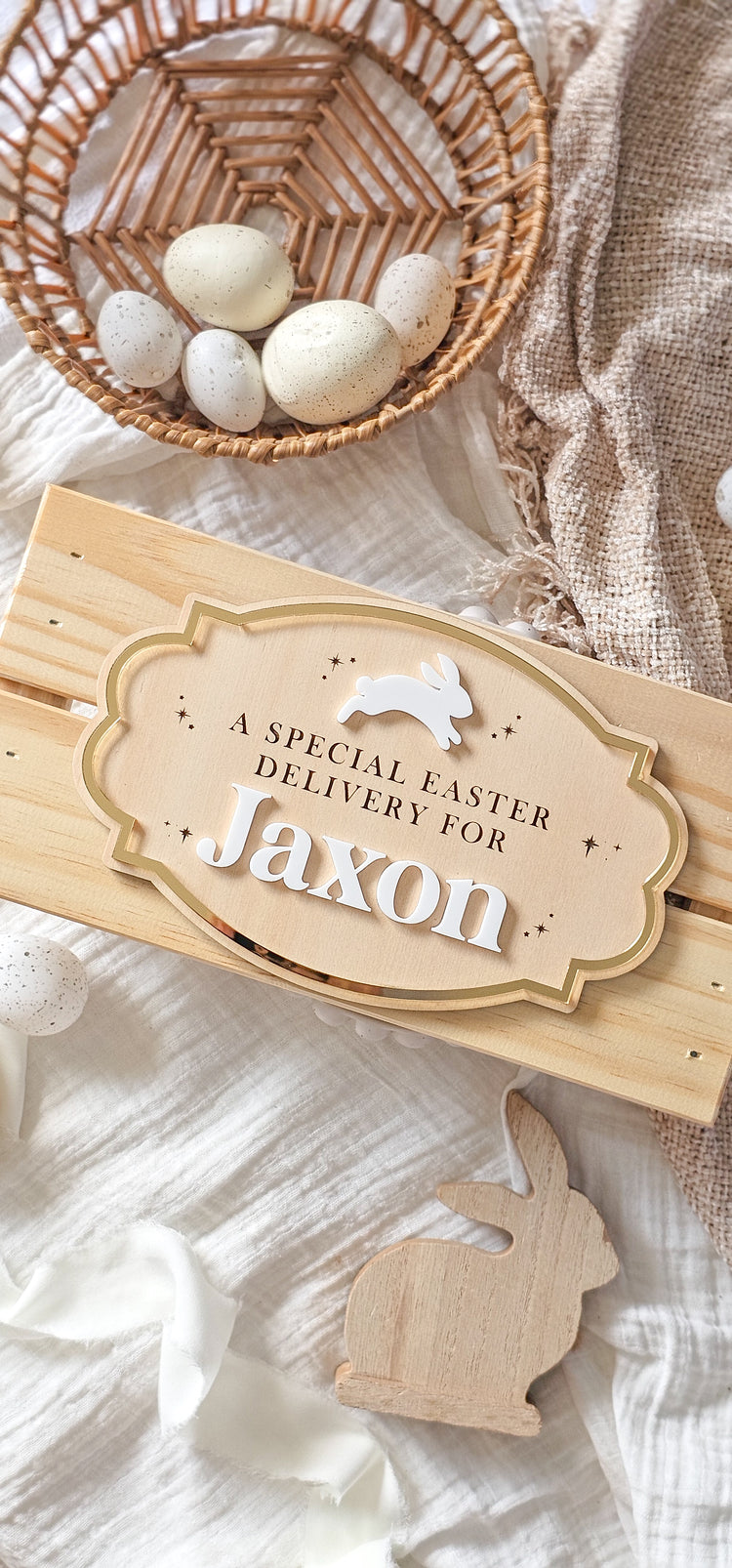 Vintage Easter Jumping Bunny Crate | Plaque Only