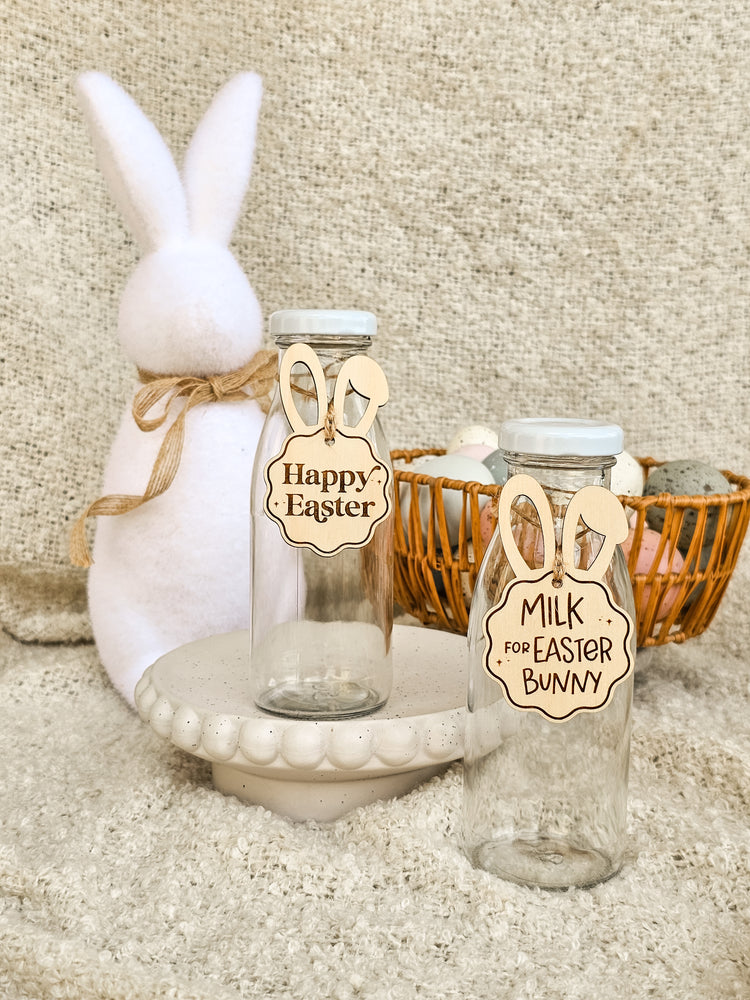Easter Bunny Milk Bottle with Timber tag
