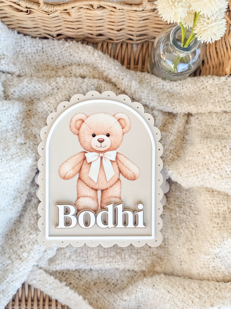 Personalised Vintage Teddy Bear Name Plaque - Arch