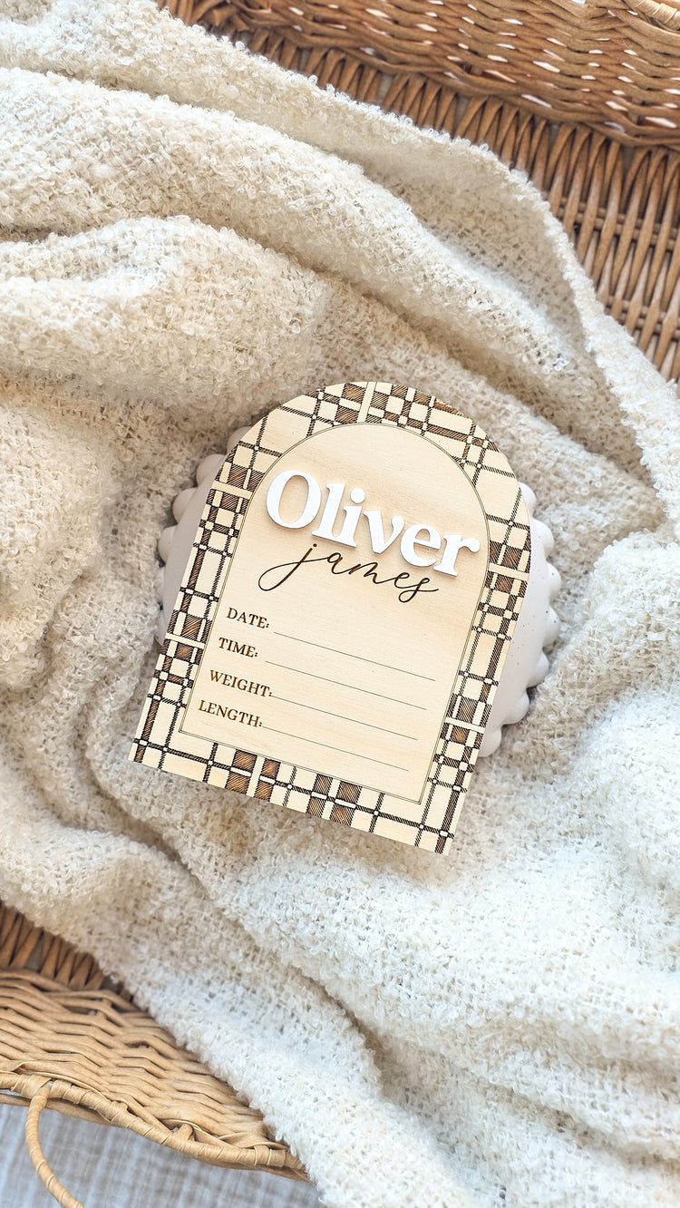Pesonalised Name Plaid Tartan Birth Announcement - Arch