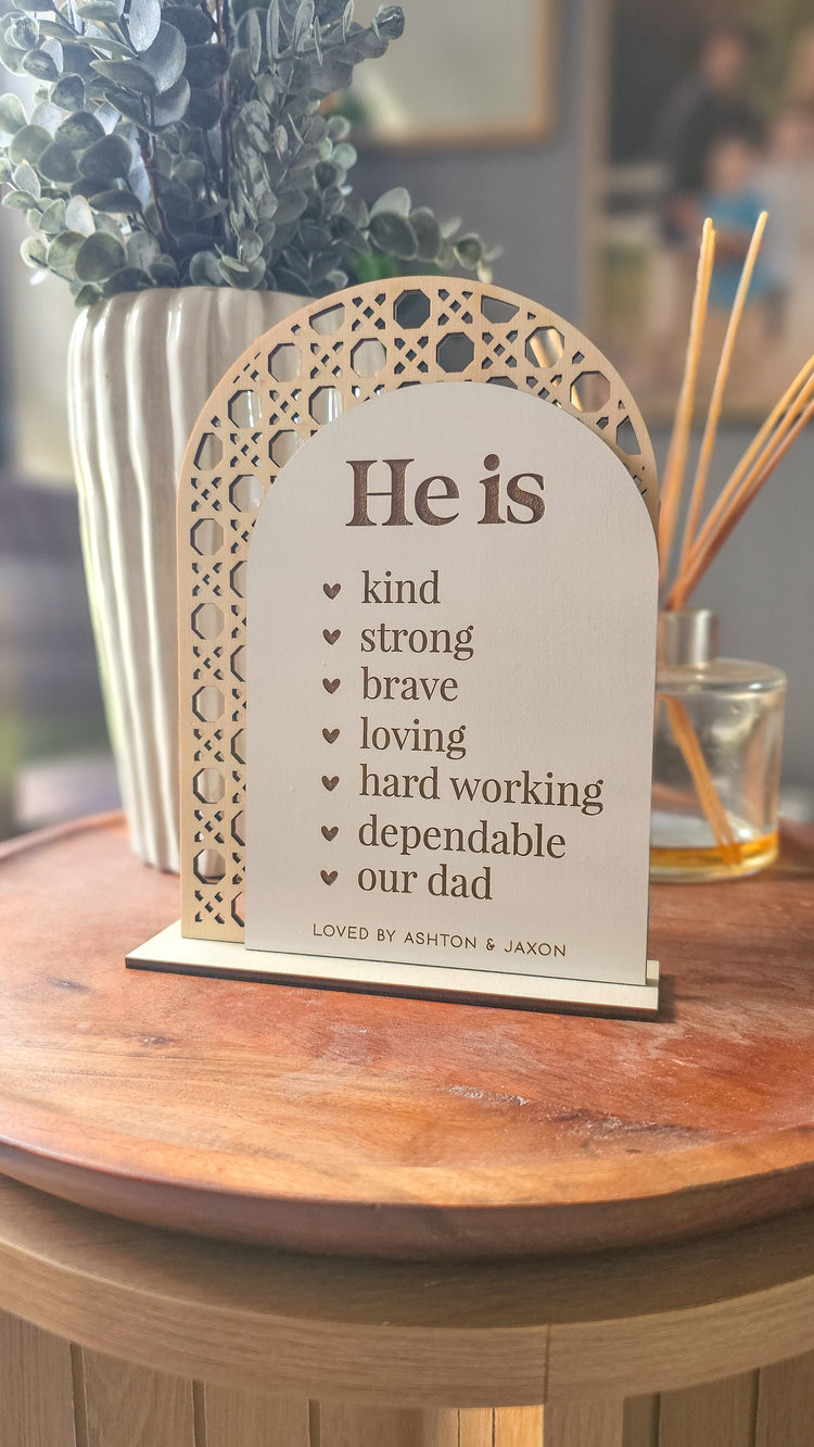 Father's Day | He is Affirmation Stand | Rattan