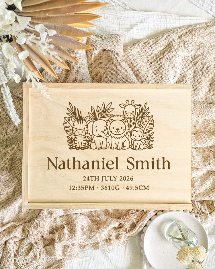Wooden Keepsake Box - Safari Animal Design
