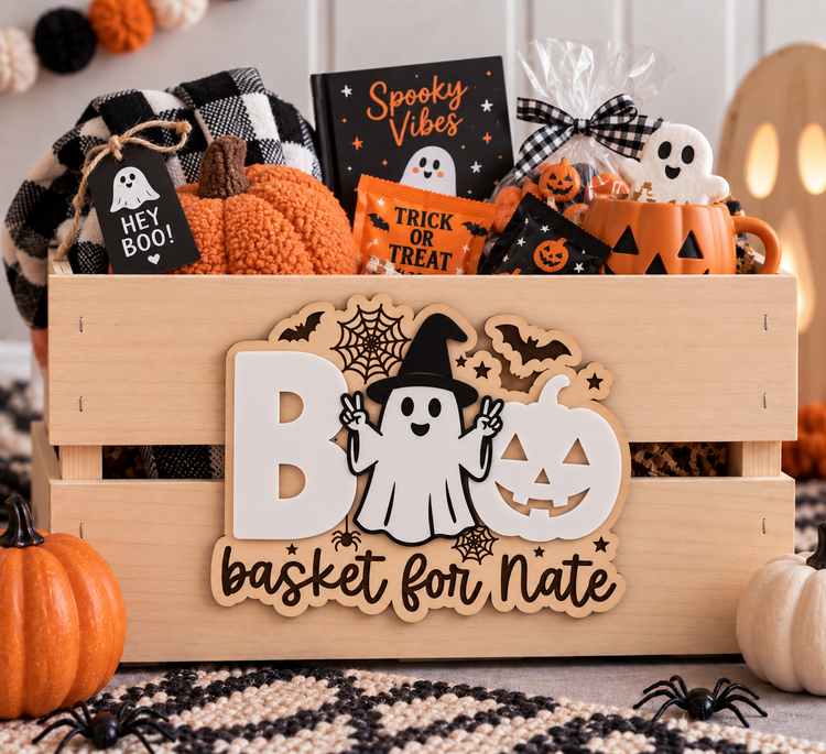 Halloween Boo Crate | with ghost & pumpkin