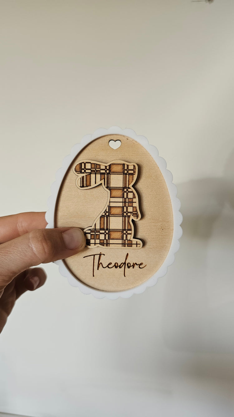 Scallop Plaid Bunny Easter Tag - Theodore