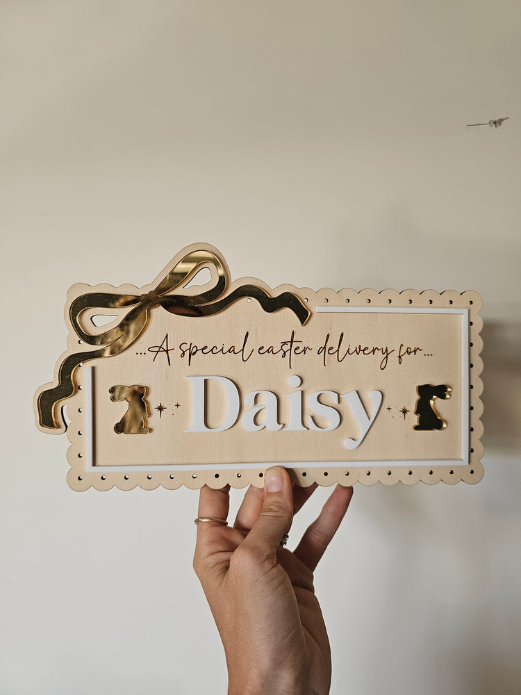 Vintage bow rectangle plaque crate - Daisy