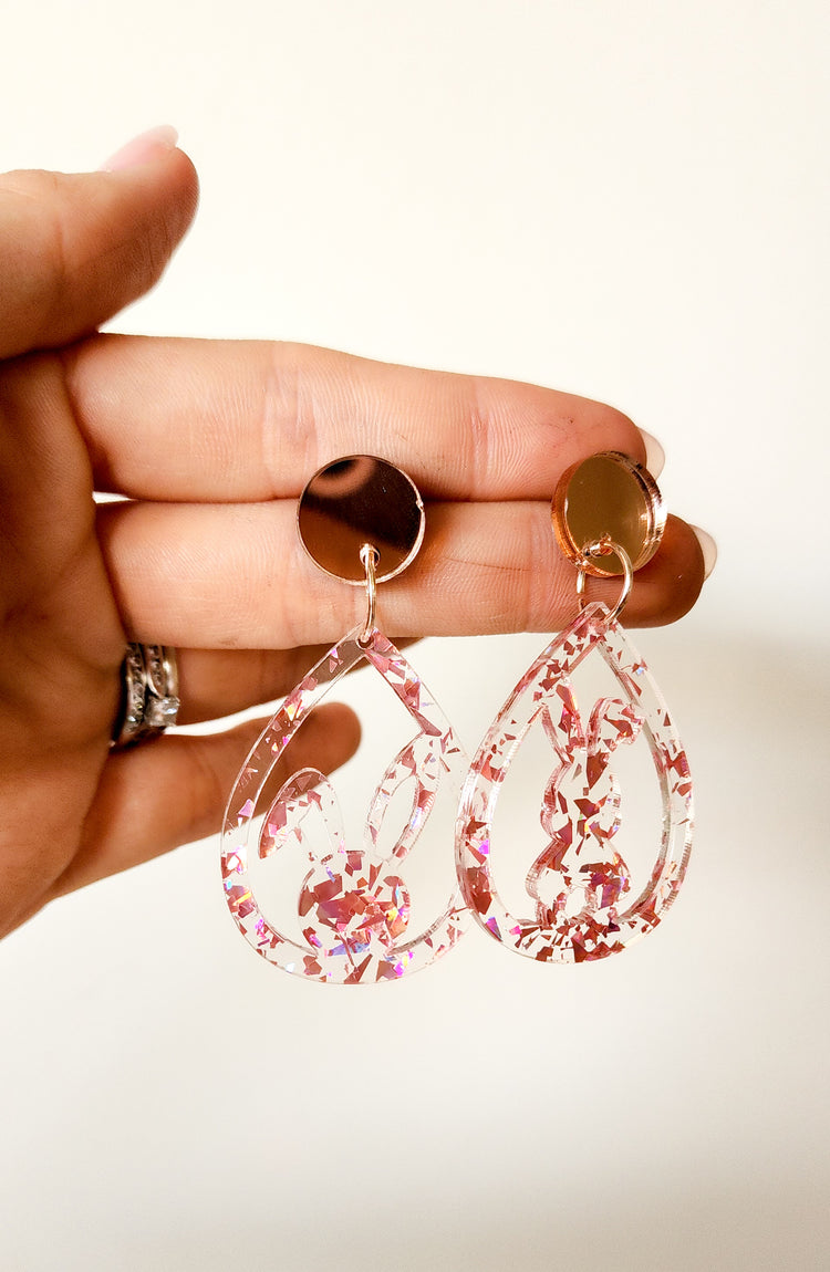 Glitter Acrylic Bunny Earring