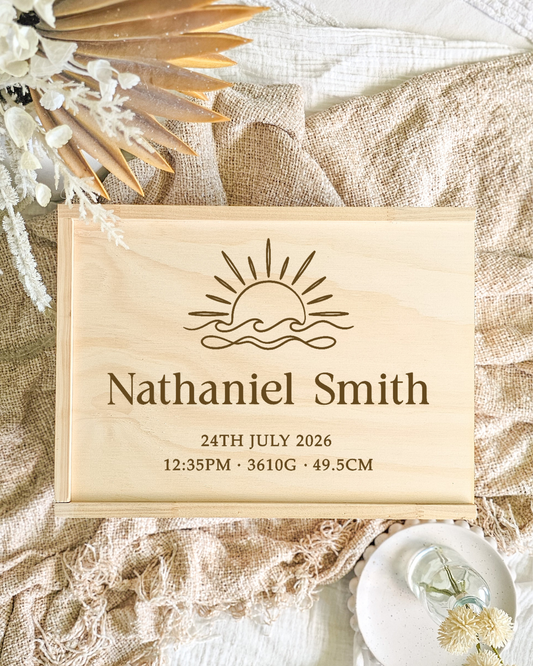 Wooden Keepsake Box - Boho Sun Design