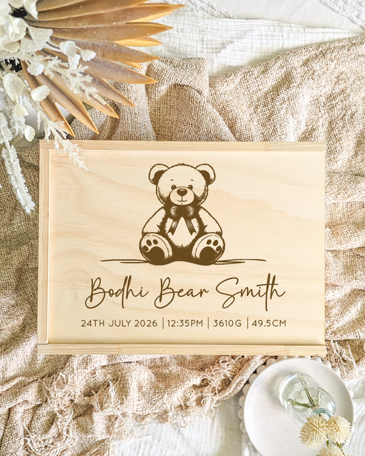 Wooden Keepsake Box - Teddy Bear Design