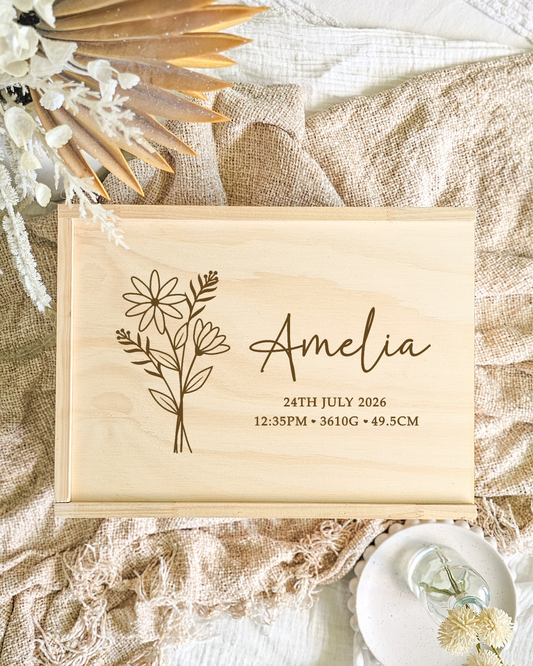 Wooden Keepsake Box - Birth Flower Design