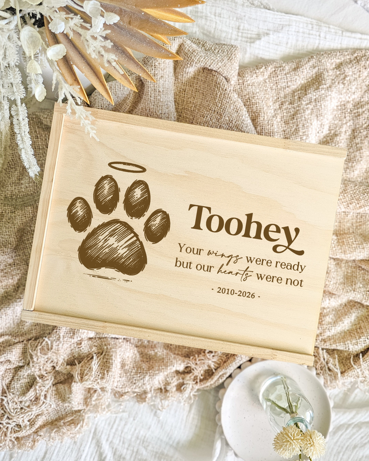 Wooden Keepsake Box - Paw Print Pet Memorial Design