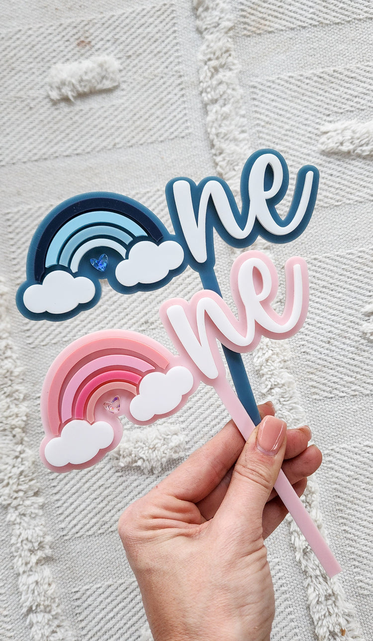 Rainbow cloud one acrylic topper