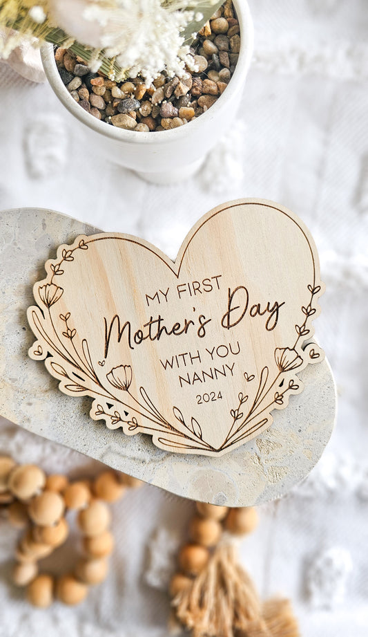 First Mothers Day with You Nanny Plaque - Floral Heart