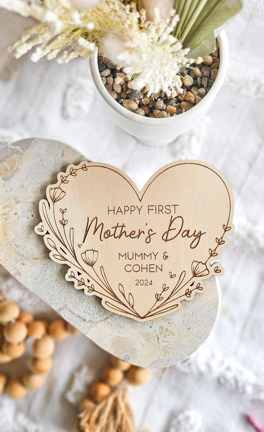 First Mothers Day Plaque - Floral Heart