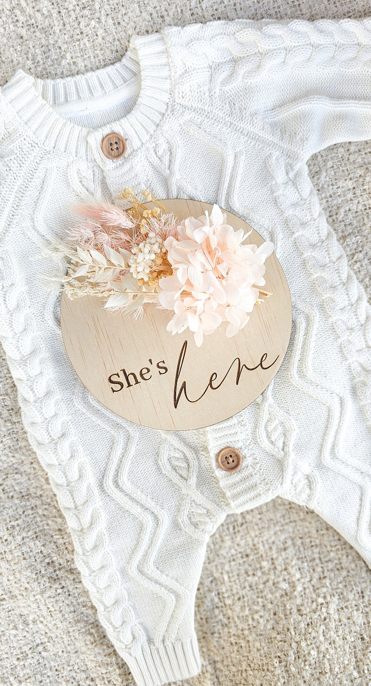 He or She's Here - Dried Floral Announcement