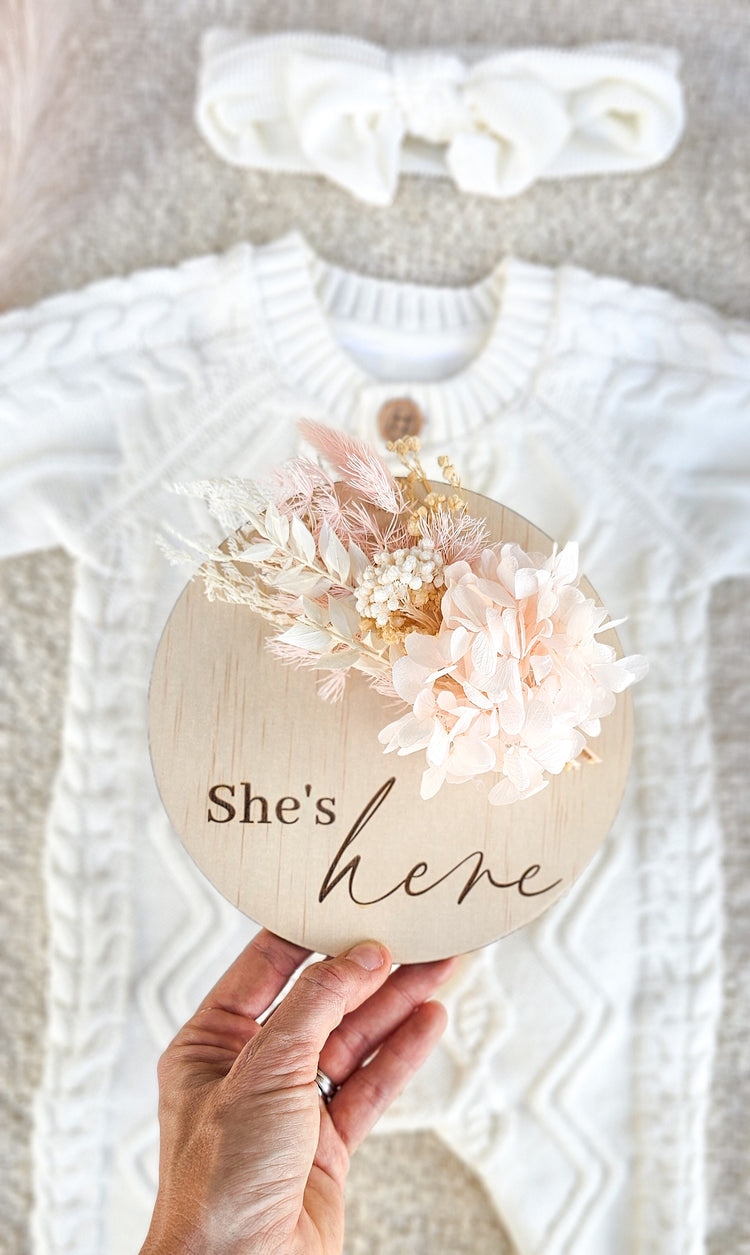 He or She's Here - Dried Floral Announcement