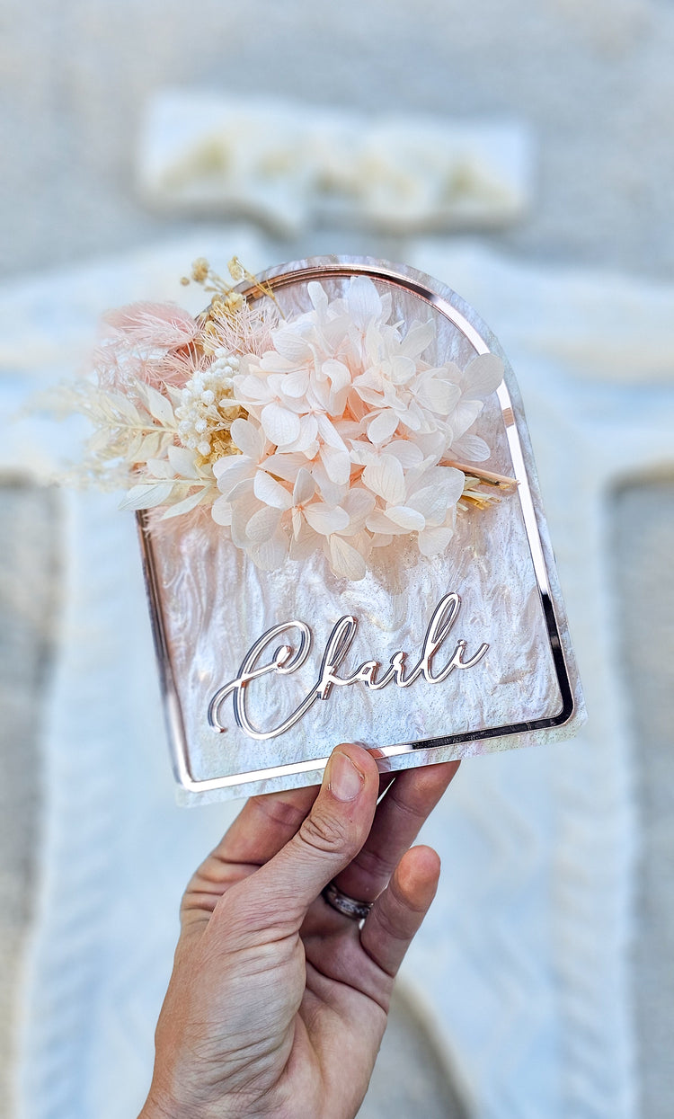 Personalised Acrylic Dried Floral Announcement with Border