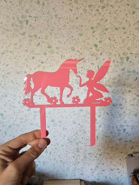 Fairy and unicorn scene cake topper