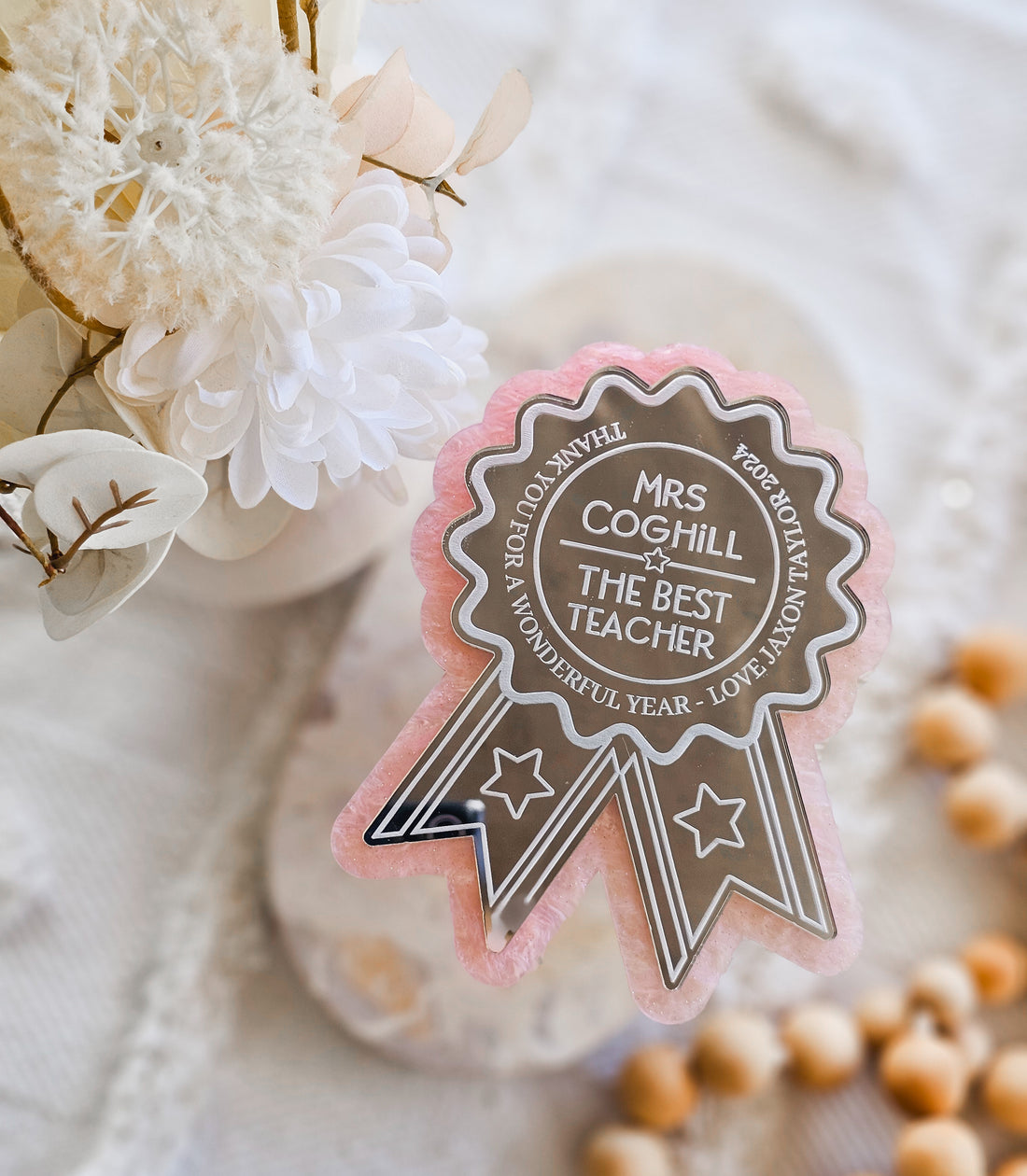 Best teacher award ribbon – Love, Abby