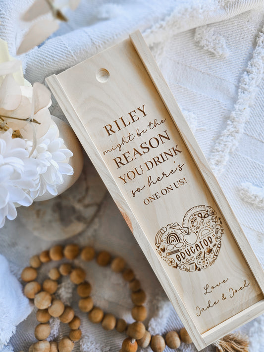 Personalised Wooden Wine Box for Teachers