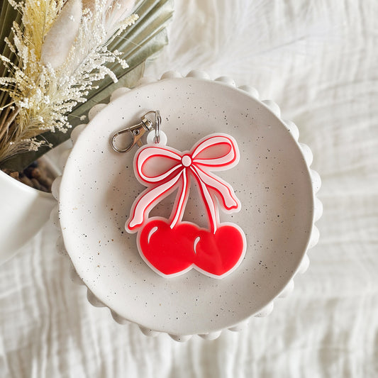 Cherry Bow Personalised Acrylic Keyring