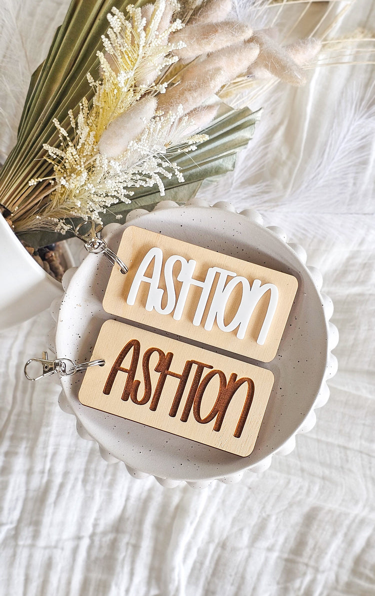 Personalised Timber Keyring | Bag Tag