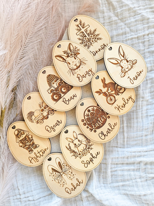 Personalised Timber Easter Basket Tag - Multiple Designs