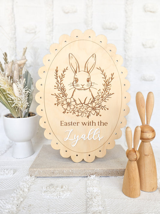 Easter with family timber plaque