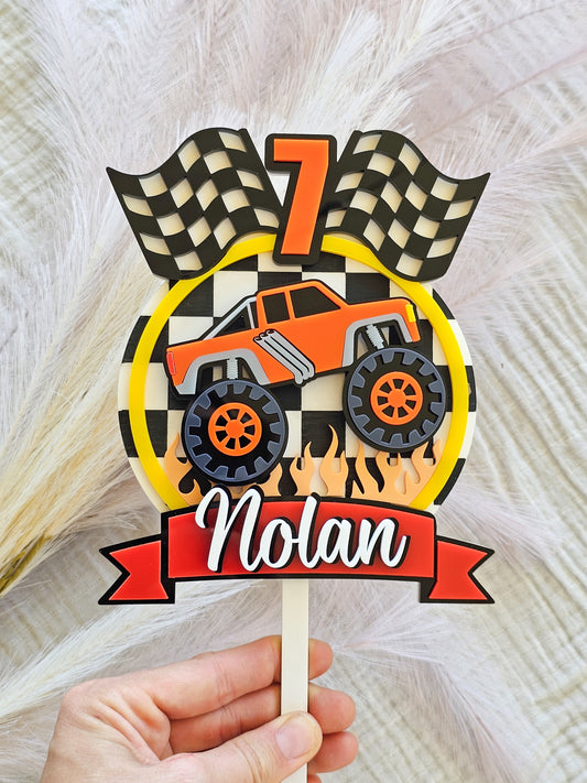 Monster truck flame cake topper