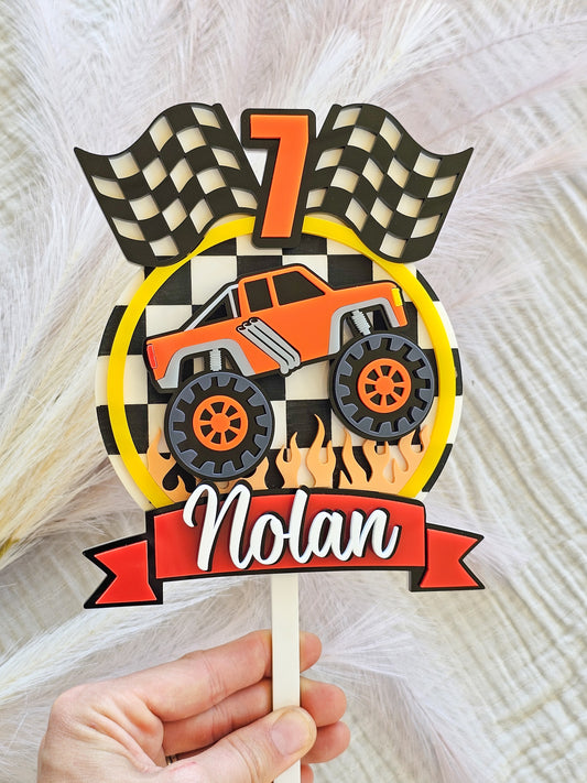 Monster truck flame cake topper