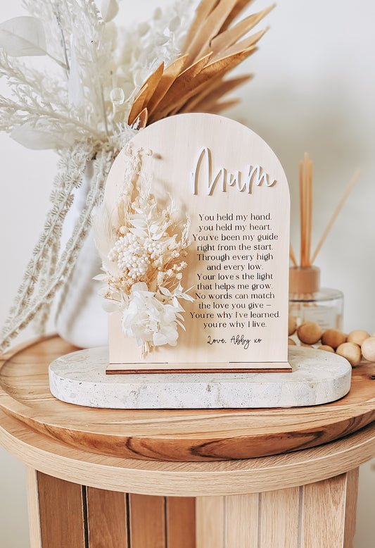 Dried Floral Mother's Day Timber Plaque - for Mum
