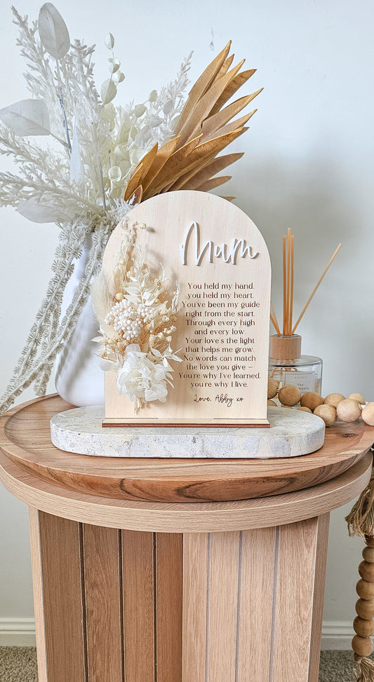 Dried Floral Mother's Day Timber Plaque - for Mum