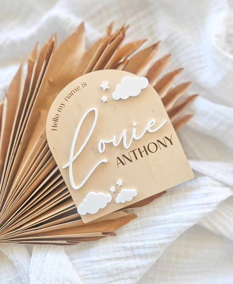 Cloud birth announcement plaque