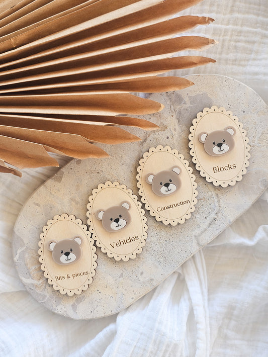 Vintage Storage Labels - Teddy Bear Face